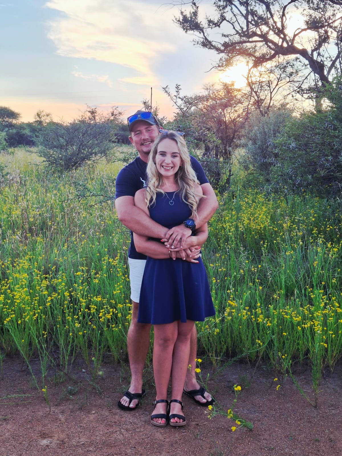Michelle and Gerhardt in the veld at sunset